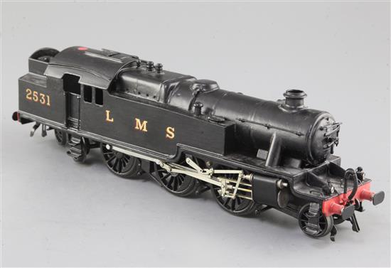 A scratch built O gauge 2-6-4 tank locomotive LMS black livery no.2531 33cm, needs attention